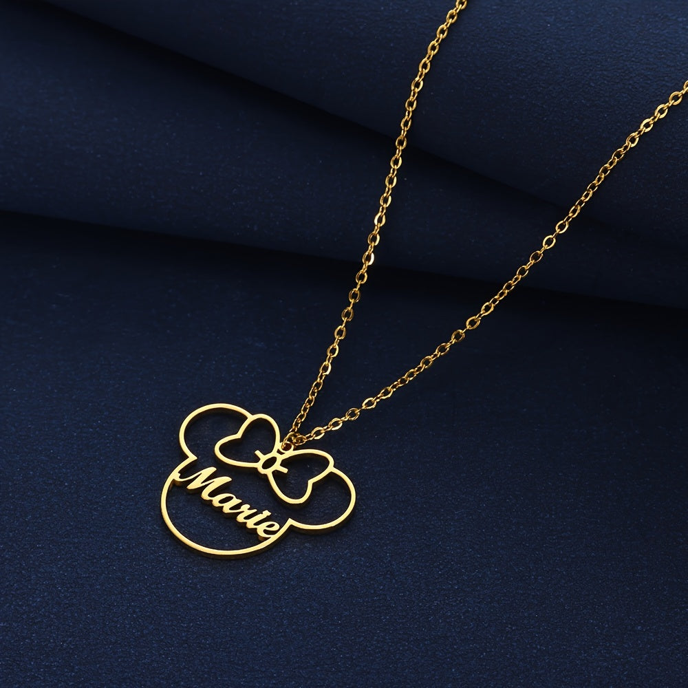 Персонализированное женское подвесное ожерелье - красивый мультяшный стиль с индивидуальным именем и дизайном банта, изготовлено из нержавеющей стали 304, настраиваемое ожерелье с подвеской в виде бабочки и банта.