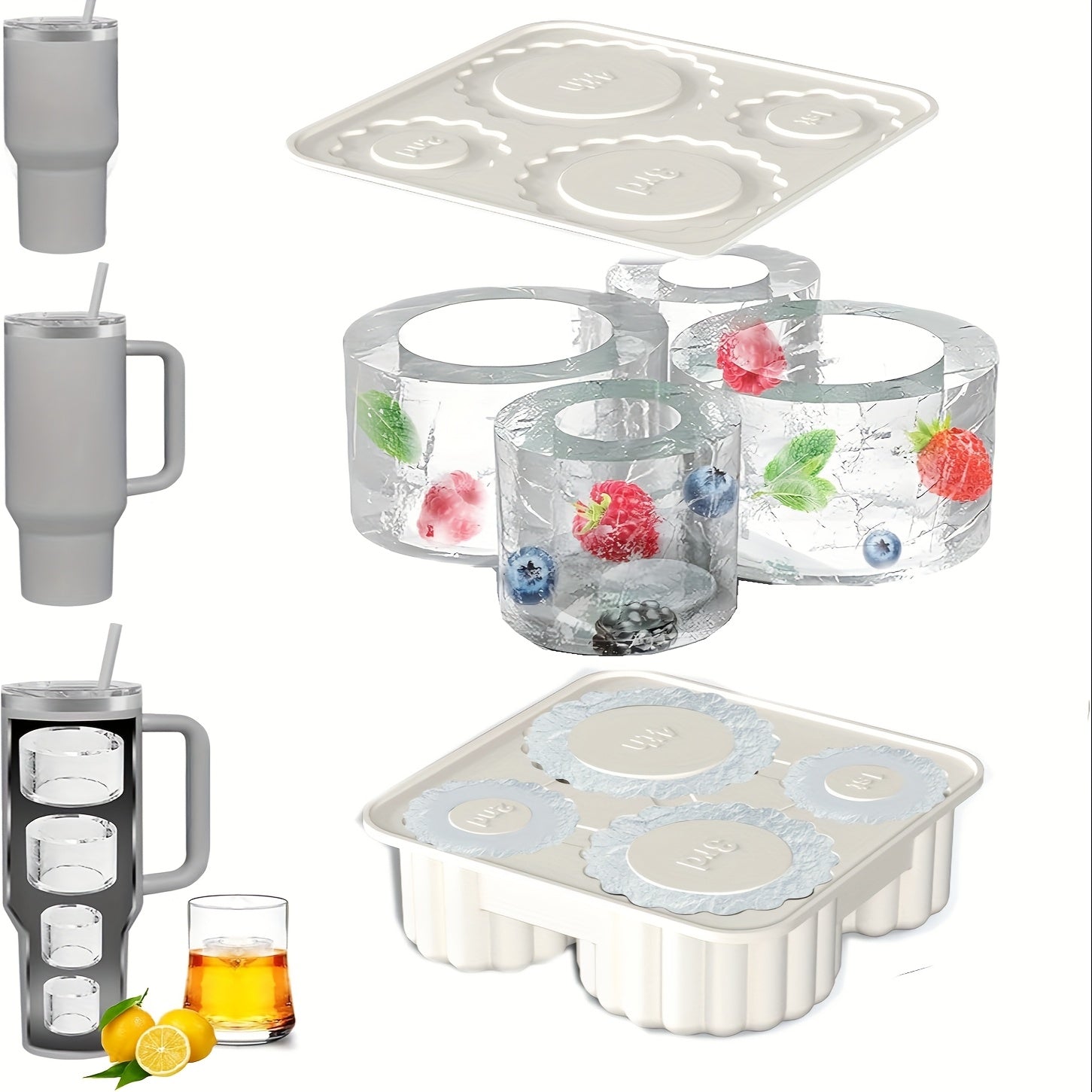 Silicone Ice Cube Mold Set Reusable Ice Maker for Drinks and Beverages