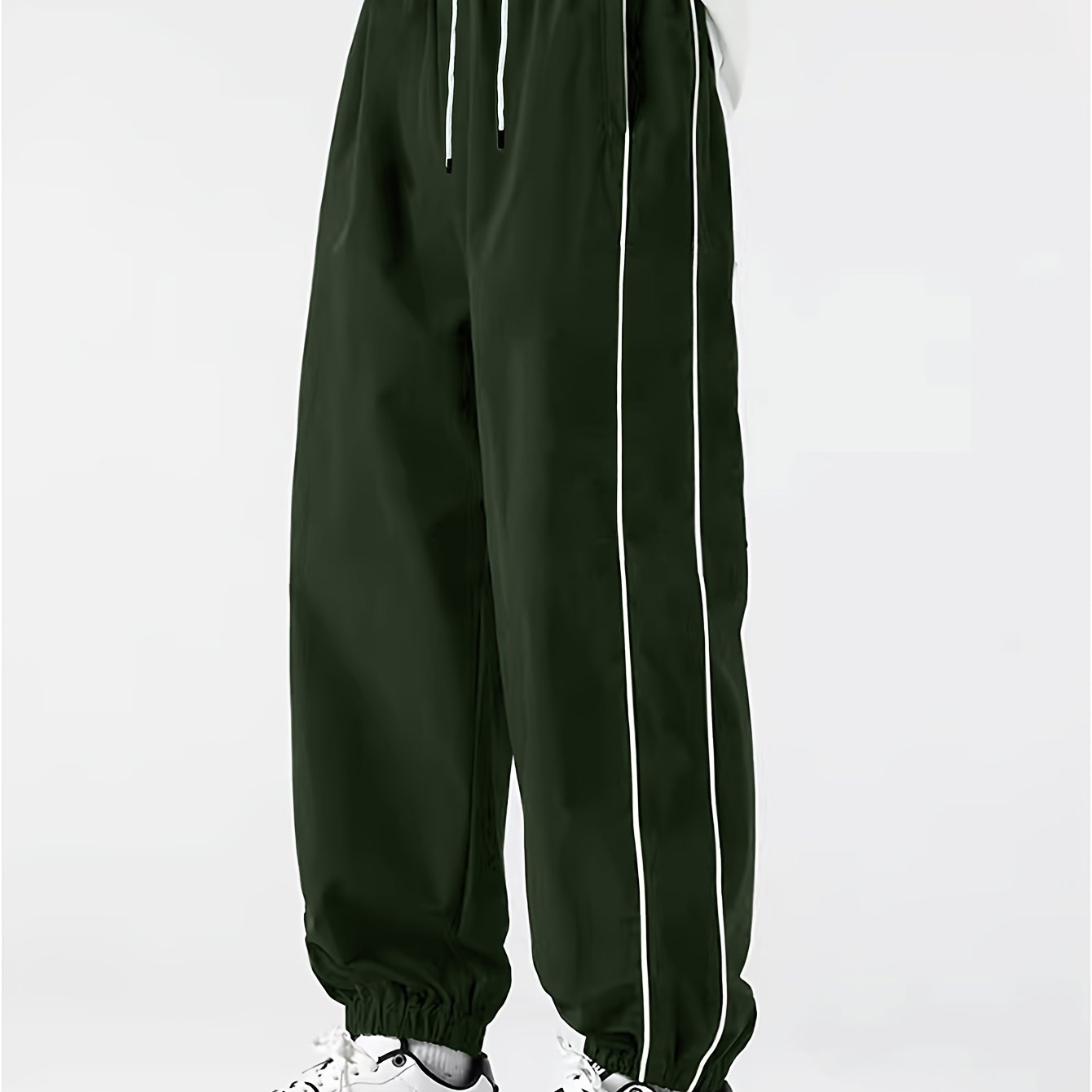 Men's Polyester Jogger Pants with Color-Blocking Stripes Casual Spring Fall Drawstring Waist