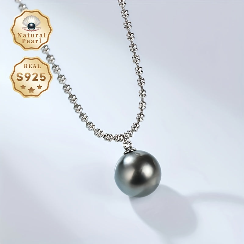 Vintage-Inspired Black Pearl Pendant Necklace for Women 10-11mm Sea Pearls S925 Silver Chain Gift