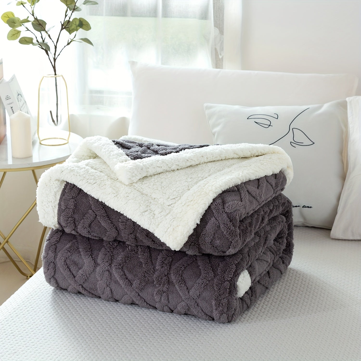 Manta de cama de sherpa de color sólido, acolchada, cálida y acogedora para sofá, cama, sofá, dormitorio