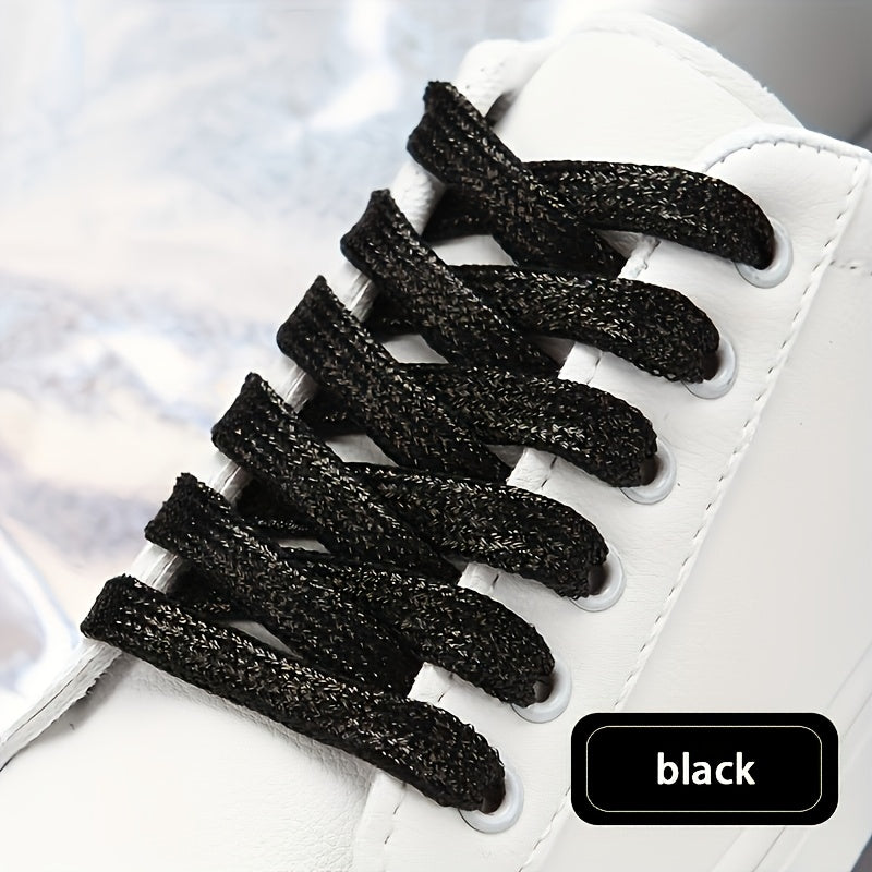 Unisex Pearlescent Colorful Shoelaces 120Cm Glitter Silk White Black