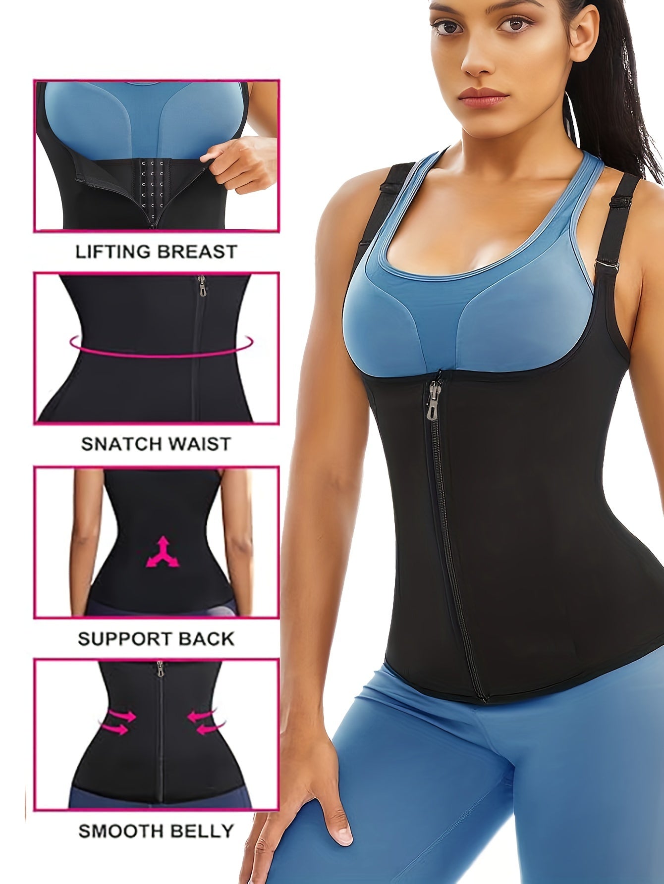 Women's Neoprene Body Shaping Corset Zipper Tank Top Sweat-Wicking Sculpting
