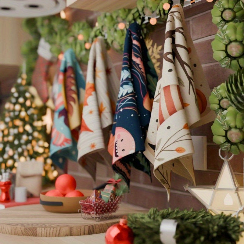 Set of Four Christmas Kitchen Towels, Soft Polyester, 45x66 cm, Fantasy Design