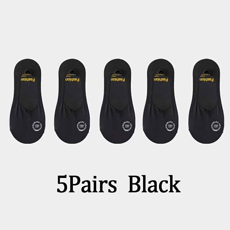 Men's Summer Breathable Mesh Boat Socks Pack of 5 Non-Slip Casual Sports Nylon Spandex