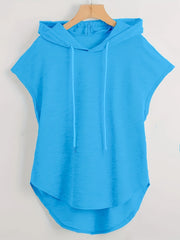 Oversized Hooded T-Shirt Men Polyester Spandex Solid Casual Sportswear Spring Summer Fall