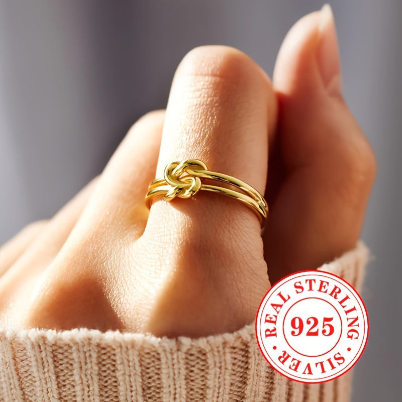 Sterling Silver 925 Square Knot Overlap Ring Unisex Minimalist Jewelry