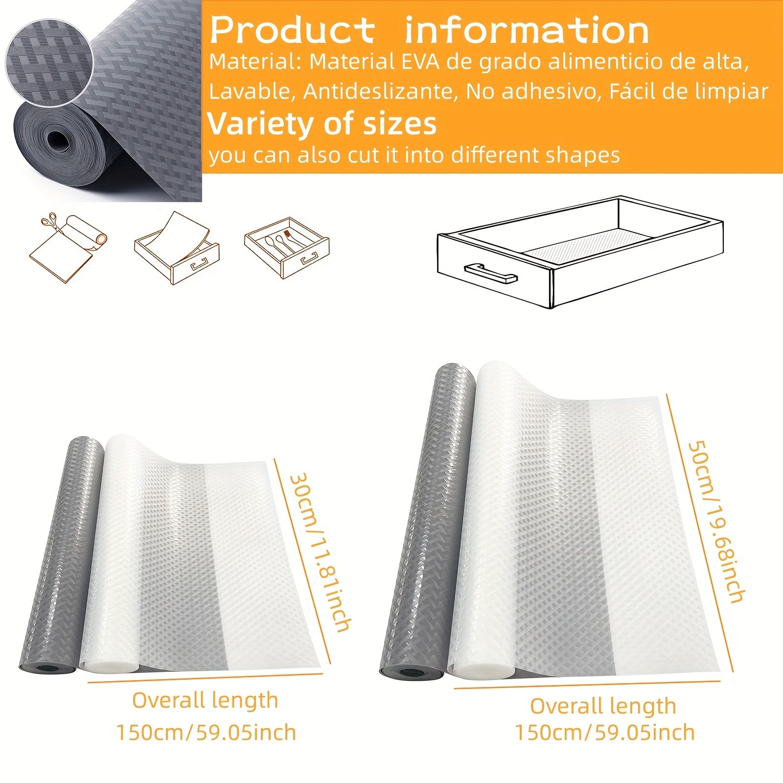 Forros de gabinete lavables de EVA antideslizantes para estantes, cajones, refrigerador, muebles de cocina