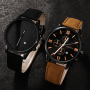 Men's Quartz Watch Set with Calendar Leather Strap Analog Stylish Alloy Case for Graduation or School