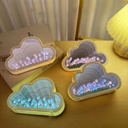 Cloud-Shaped Tulip Night Light with Mirror Back Battery-Powered Adjustable Brightness Modern Bedside Decor