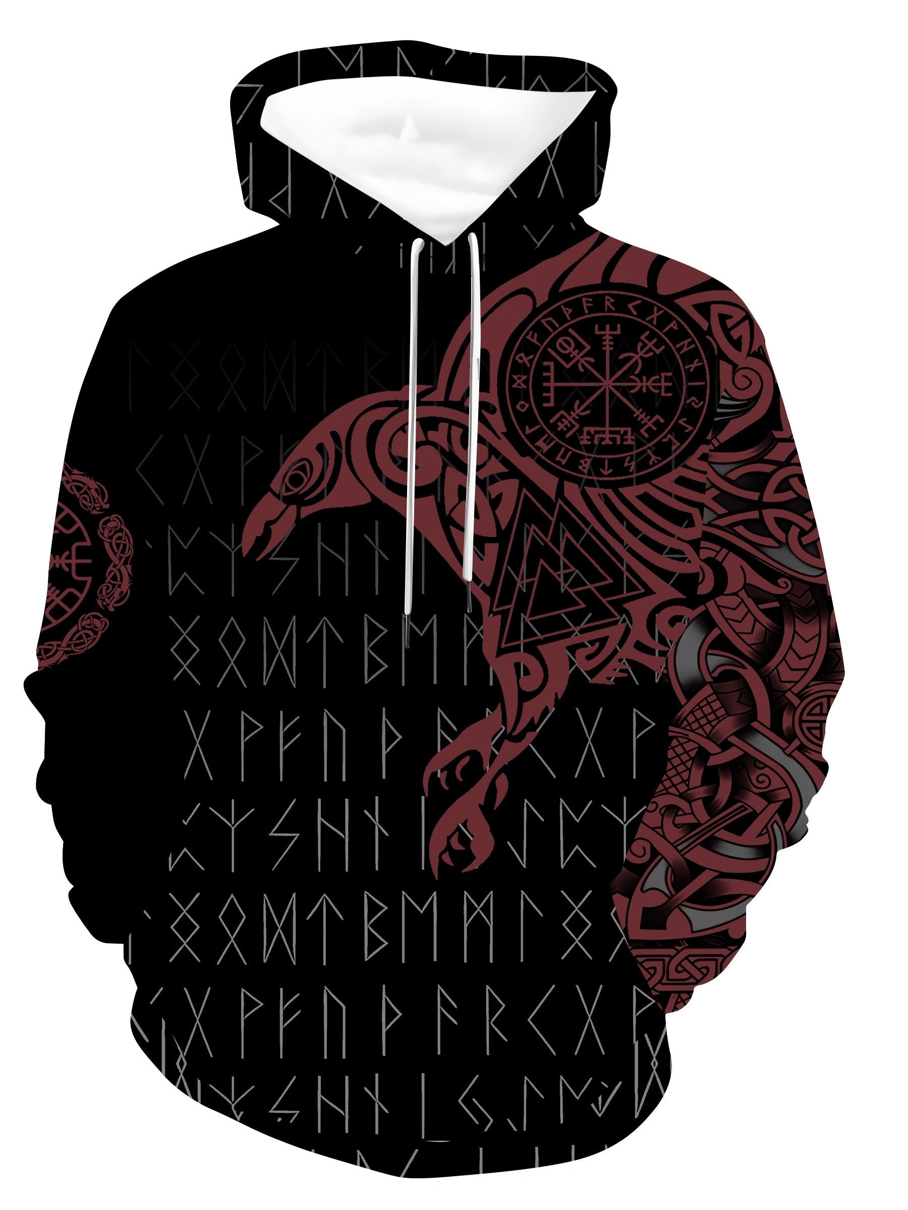 Plus Size Men's Viking Odin Raven Hoodie Casual Sporty Pullover for Spring Fall