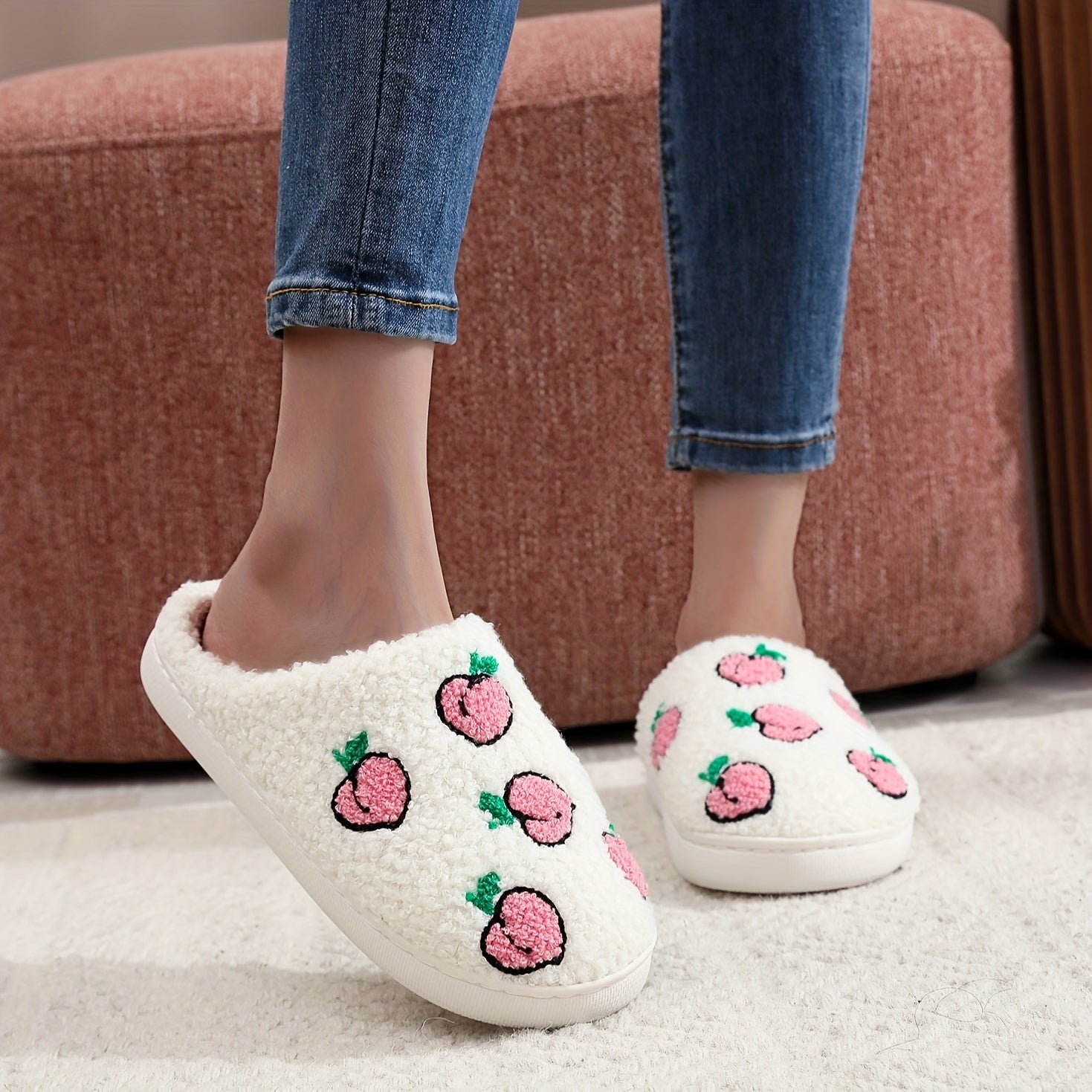 Women's Fruit Plush Slippers Warm Thick Sole Cozy Indoor Shoes