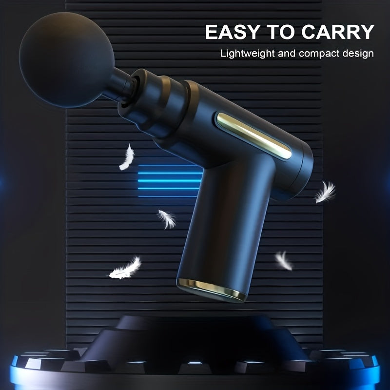 4 ta almashtiriladigan boshli portativ zaryadlanadigan massaj mashinasi, USB zaryadlash, ergonomik dizayn, chuqur to'qima, qora va oltin rang variantlarida mavjud, mini o'lcham.