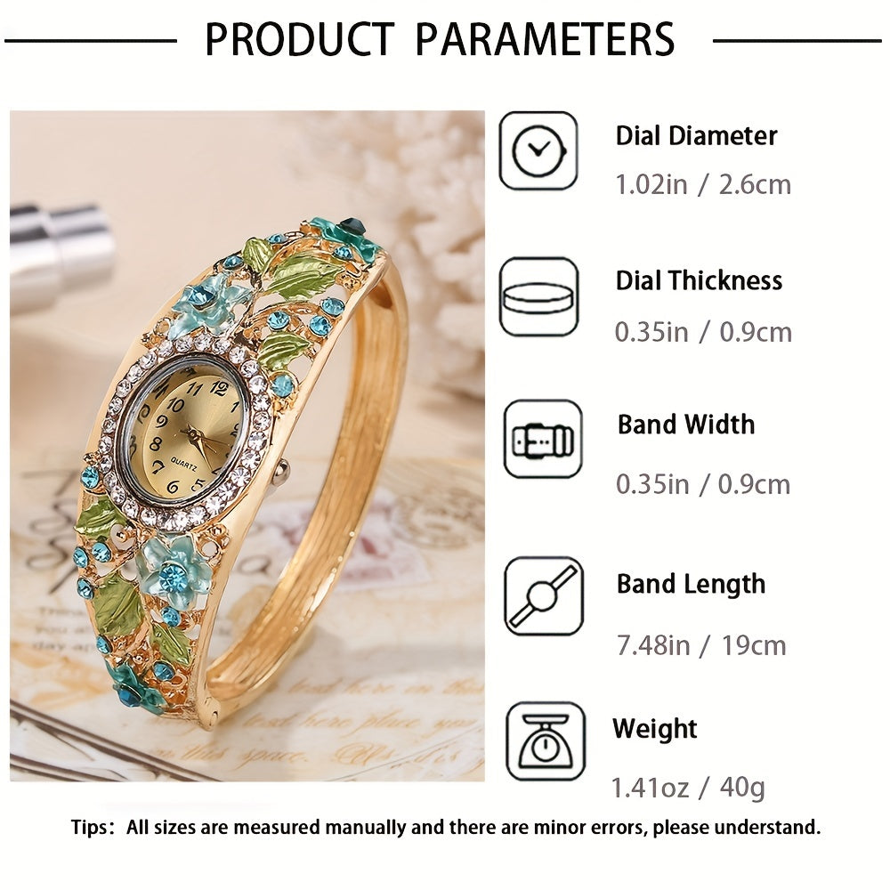 Ladies Alloy Bracelet Watch with 3D Flower Oval Design and Peacock Jewelry Set