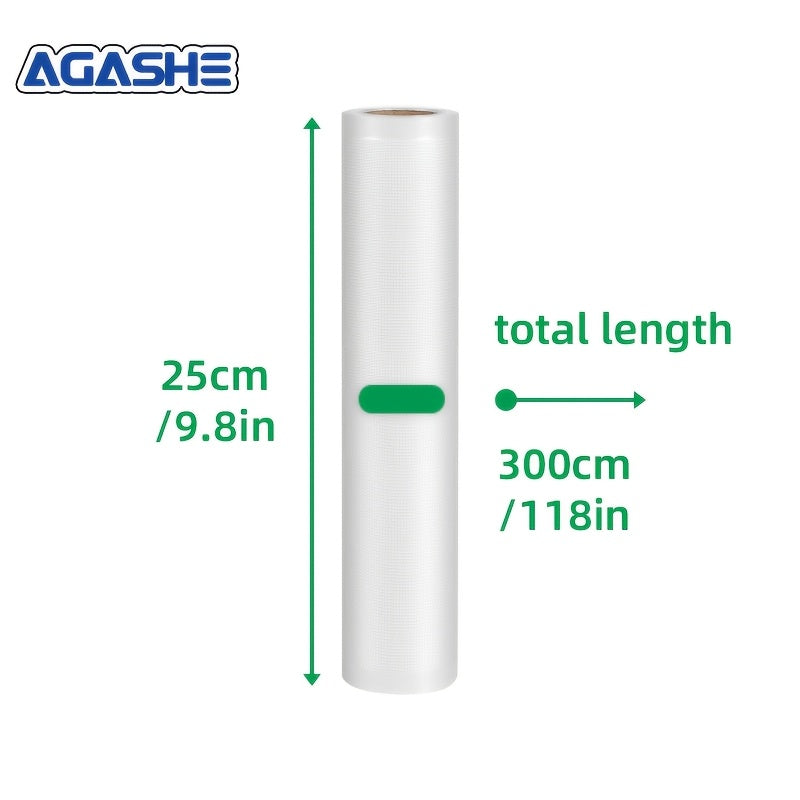 Vakuum Sealer Roll, 300cm (118.11in) uzunlikdagi mustahkam PE+PA materialidan tayyorlangan, oziq-ovqatni uzoqroq saqlashga yordam beradi va ko'pgina mashinalar bilan mos keladi. Uy oshpazlari va taom tayyorlash uchun ideal.
