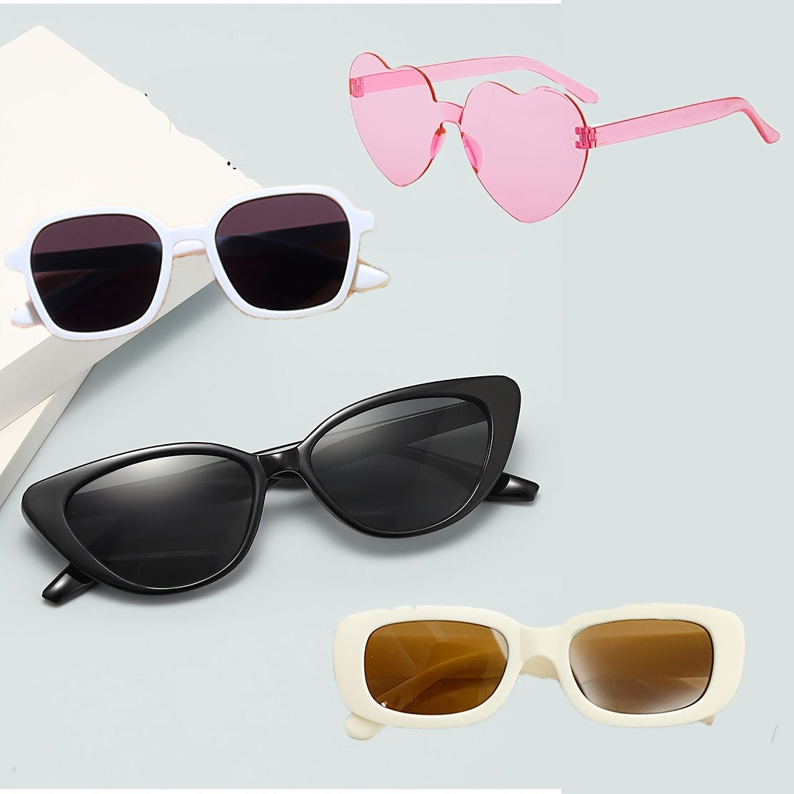 Set of 4 Girls Cat Eye and Heart Shaped Glasses Kids Fashion Decorate PC AC for Hiking Daily Wear