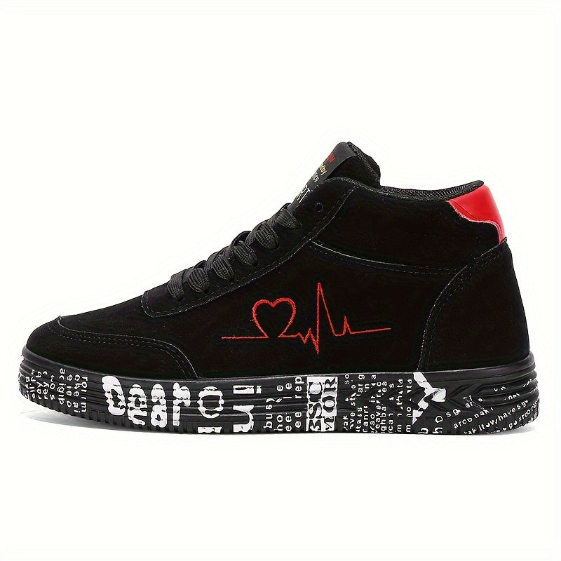 Zapatillas altas rojas para mujer con estampado de corazones y suela de EVA para uso casual