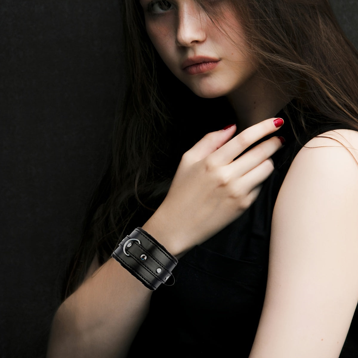 Faux Leather Handcuffs with Plush Lining Adjustable for Yoga and Home Use