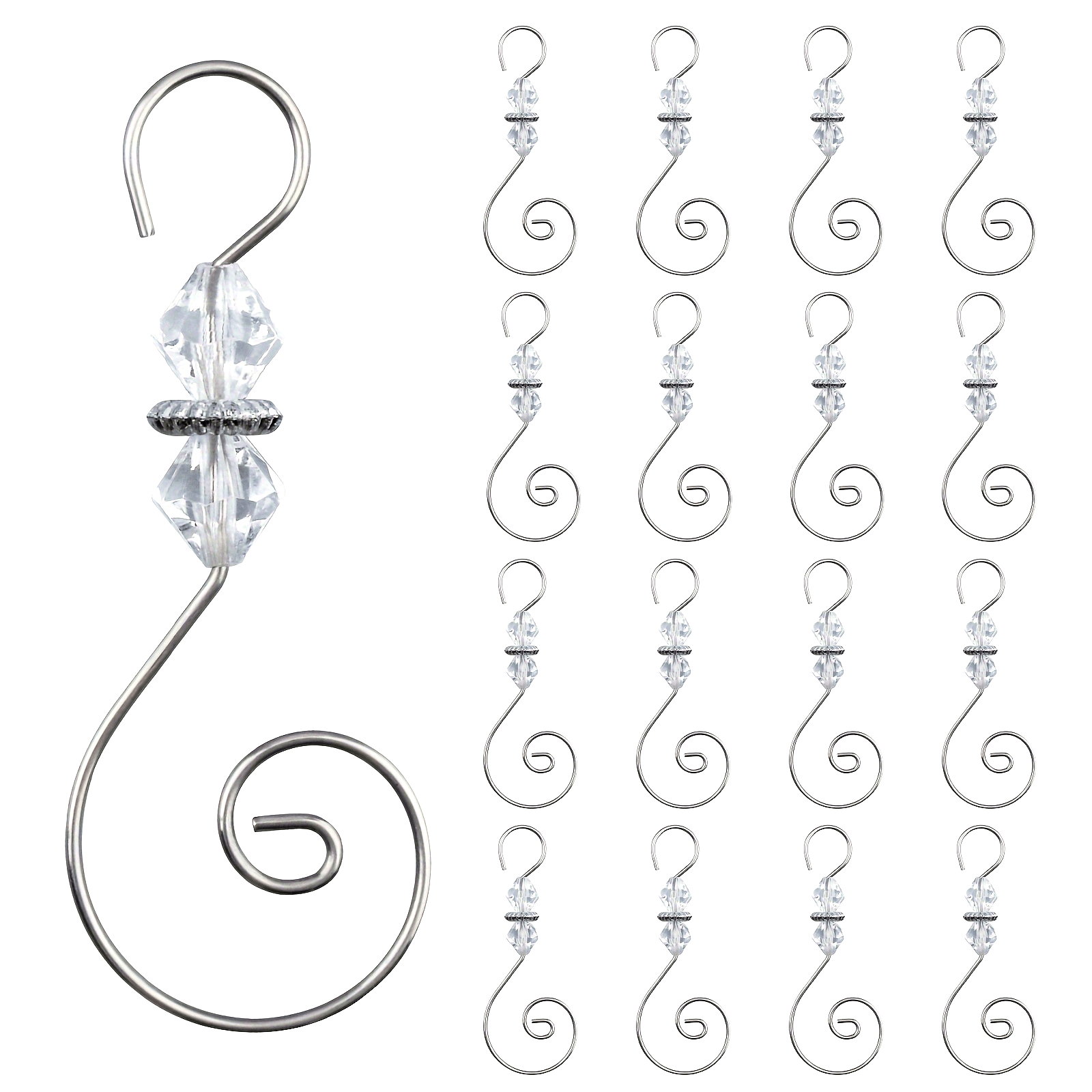 30pcs Silvery S-Shaped Ornament Hooks with Crystal Beaded Swirl for Christmas Tree