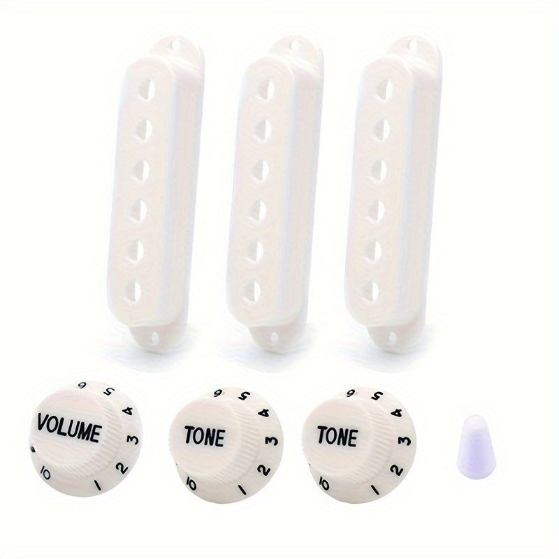 Set of 3 Plastic Electric Guitar Pickup Covers with Volume and Tone Knobs for 48/50/52mm Single Coil