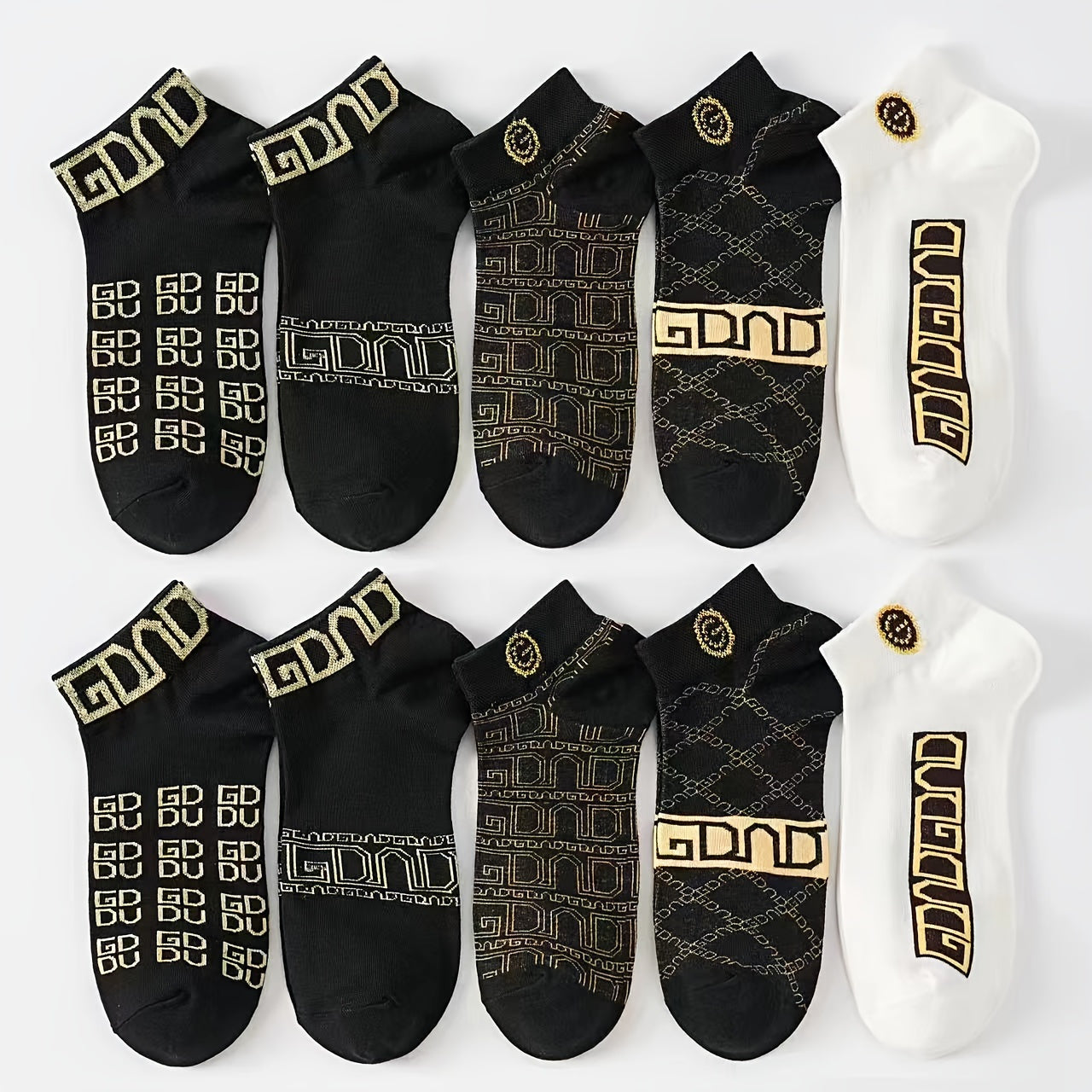 Set of 5 Men's Printed Boat Socks Spring Summer Breathable Knit Polyester