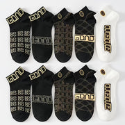 Juego de 5 calcetines de barco estampados para hombre primavera verano transpirable de punto de poliéster