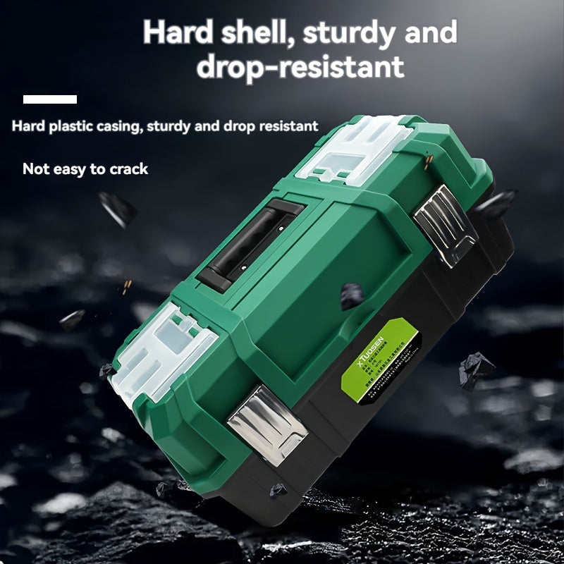 16-Inch Waterproof Plastic Folding Toolbox with Multi-Compartment Organizer for Electricians and Carpenters