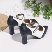 Female Mary Jane Pumps With Block Heel, Adjustable Strap, Soft Sole