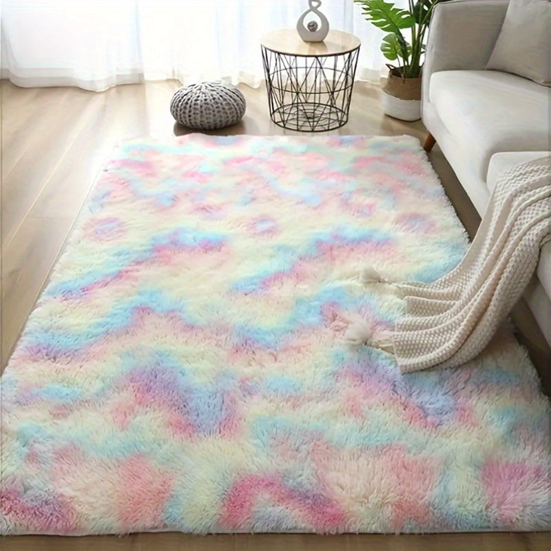 Цветной полосатый радужный ковер, моется в машине, высокий ворс, декор для спальни и гостиной