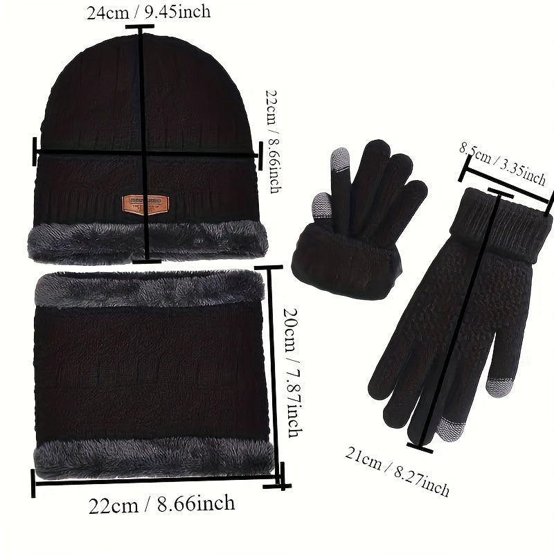 3-Piece Winter Warmth Accessory Set Beanie Scarf Gloves Polyester Thermal