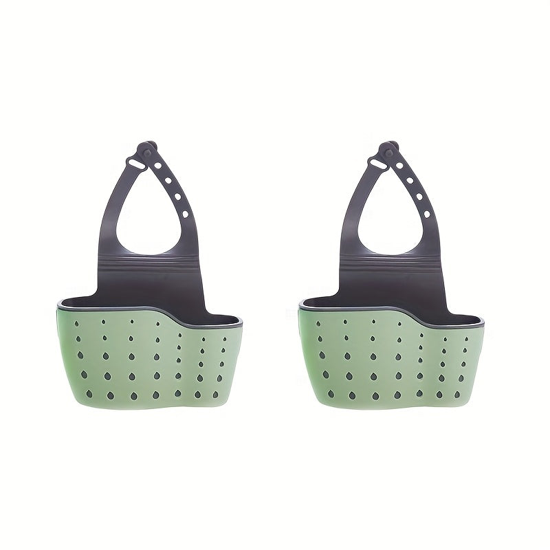 Set of 2 Adjustable Plastic Sink Sponge Holders with Drainage for Kitchen Bathroom Storage
