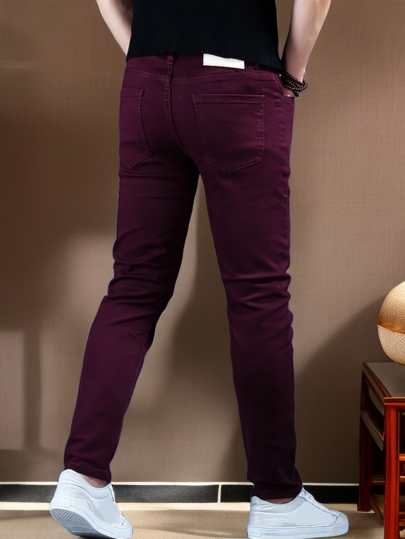 Men's Skinny Fit Jeans Woven Denim Solid Color All-Season Medium Stretch