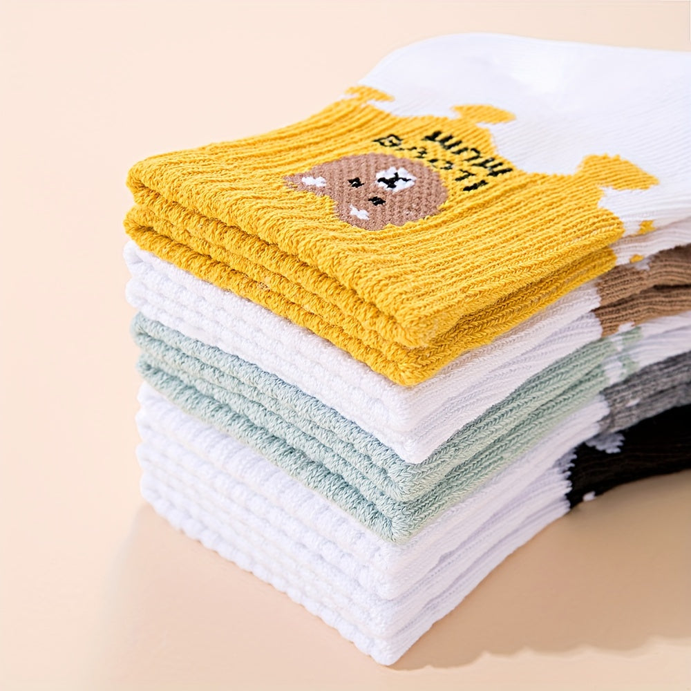 Baby Boys and Girls Ankle Socks 5 Pairs Cartoon Bear Soft Polyester All-Season
