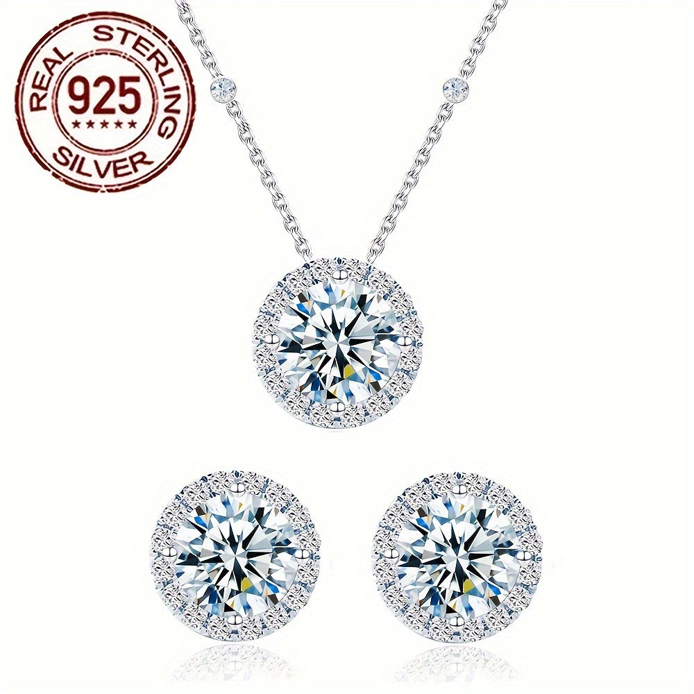 Women's Jewelry Set Necklace and Stud Earrings Sterling Silver Cubic Zirconia
