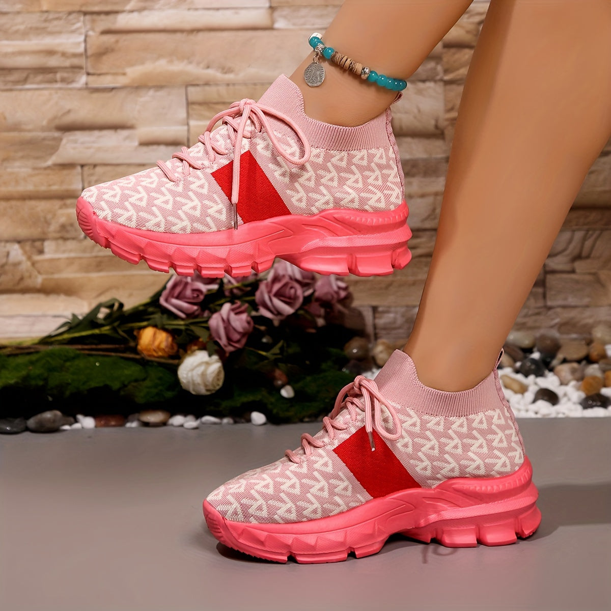 Women's Knit Pattern Sneakers Lightweight Casual Walking Shoes Plus Size