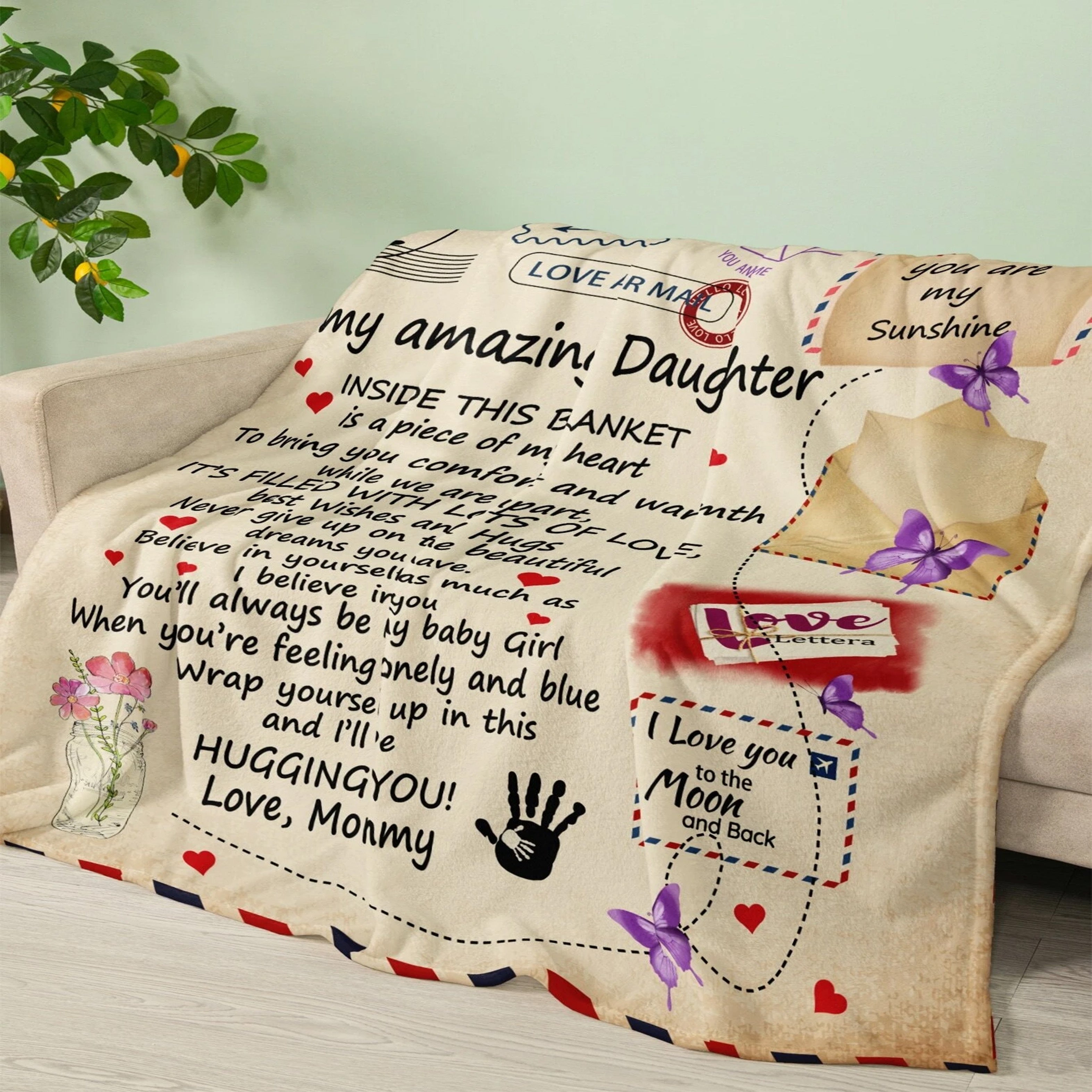 Personalized Flannel Blanket for Girls Soft Warm Cozy Gift for Home Travel Camping