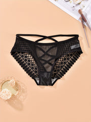 Women's Mesh Hipster Panties with Cross Strap and Hollow Design