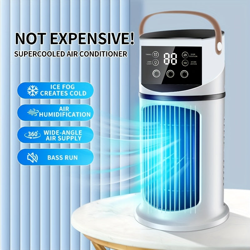 Portable USB Air Conditioner Humidifier Fan with Water Tank Colorful Lights and 9-Speed Settings