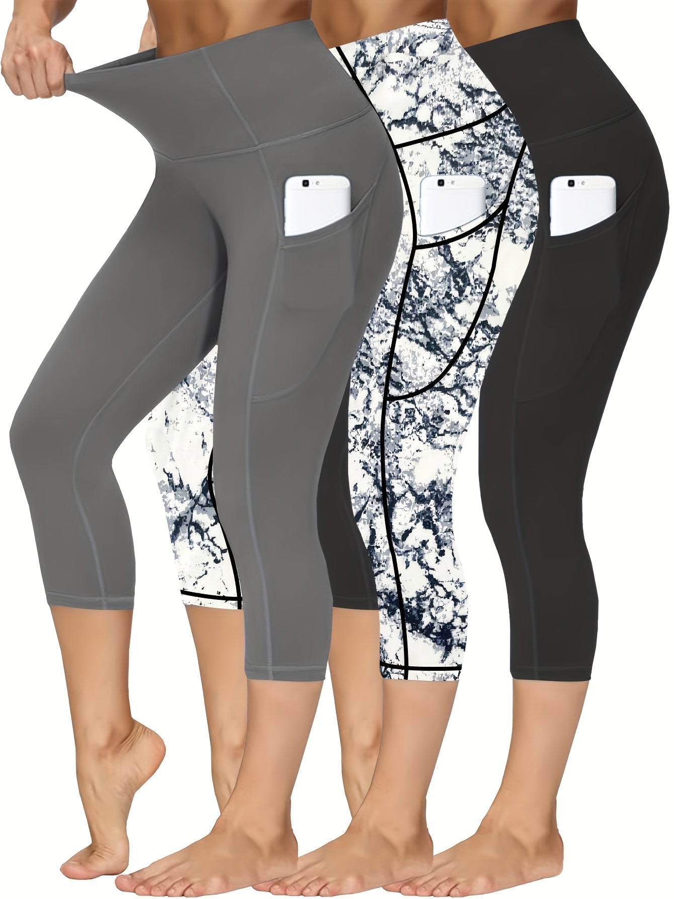 Plus Size Women's High-Waisted Capri Yoga Pants with Pockets