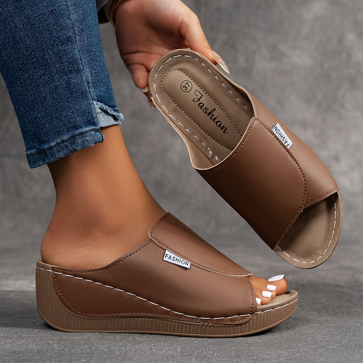 Women's Red Slip-On Slide Sandals with Cushioned Sole for Summer