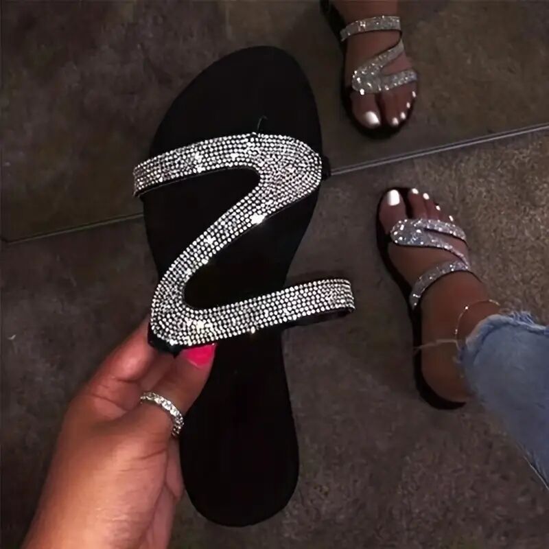 Women Summer Flat Bling Jelly Slides Transparent Sandals Plus Size