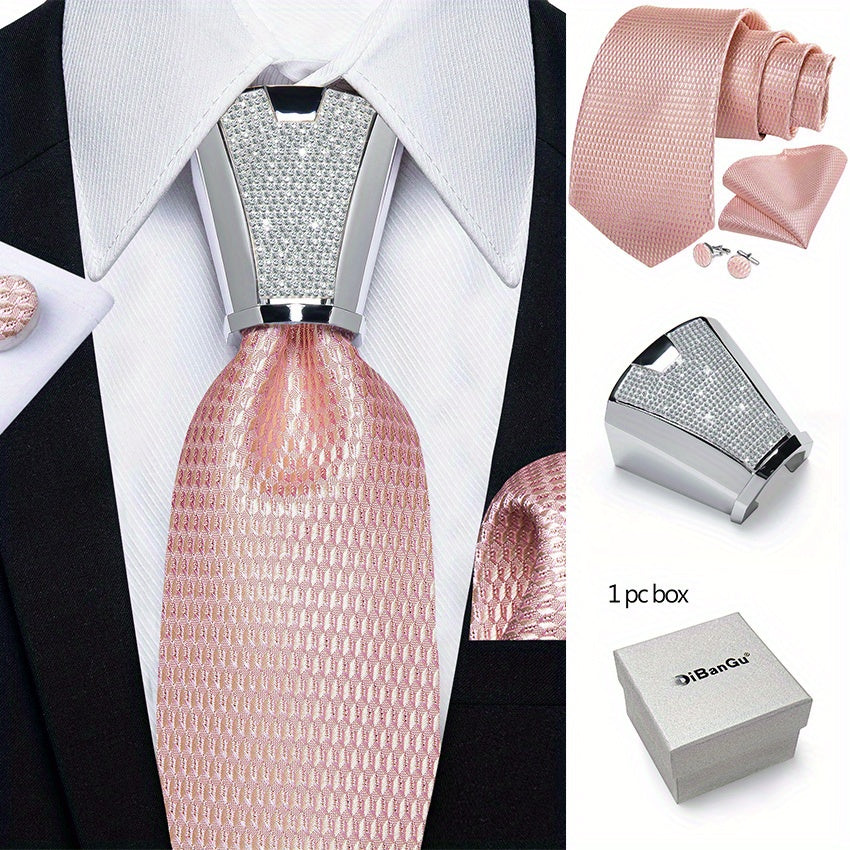 Men's Business Accessory Set with Silver Ring Cufflinks and Handkerchief
