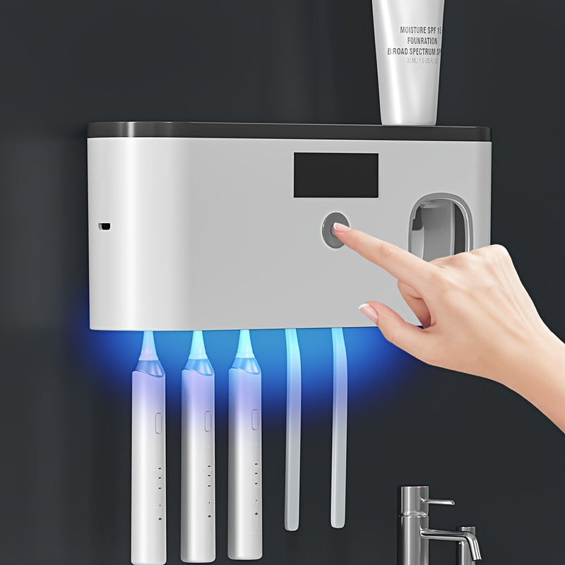 Electric Toothbrush Sanitizer and Dispenser Wall Mount with Storage