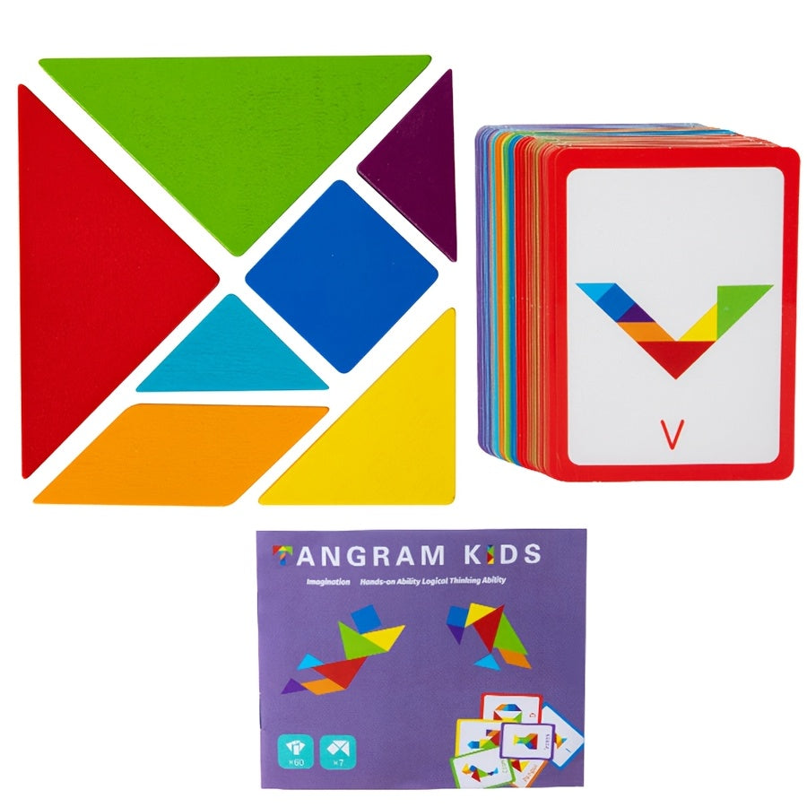 Gran juguete de rompecabezas de tangram de partículas de madera para niños de 3 años en adelante con colores mezclados
