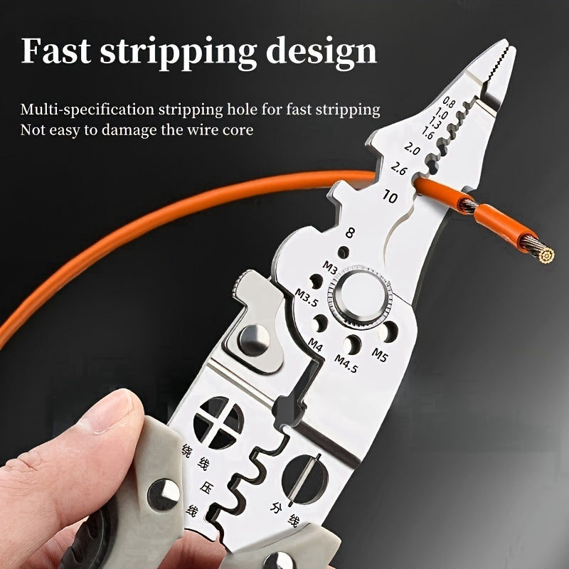 Industrial-Grade Stainless Steel Wire Cutter and Stripper Pliers with Measurement Markings for Electrical Wiring Tasks