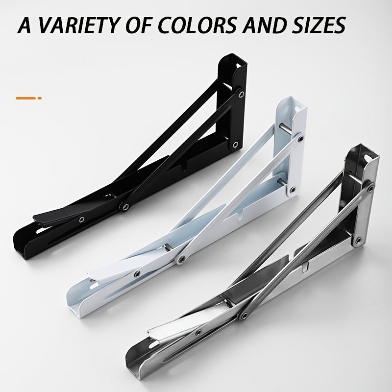 2pcs Heavy-Duty Stainless Steel Foldable L-Shaped Shelf Brackets for Space Saving