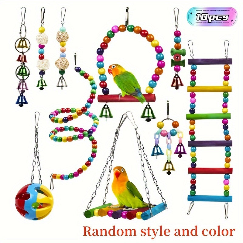 Bird Toy Set for Small and Medium Parrots Climbing Ladder Swing Bells Chew Toys 3-10 Pieces