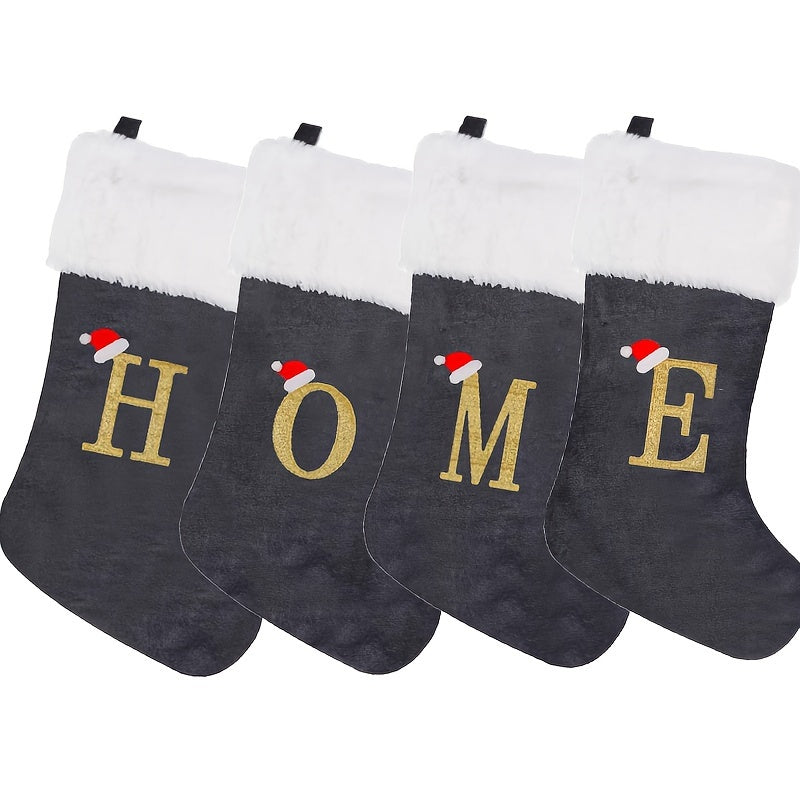 Christmas Stocking Grey and White Flannel Embroidered Home 43cm Feather-Free