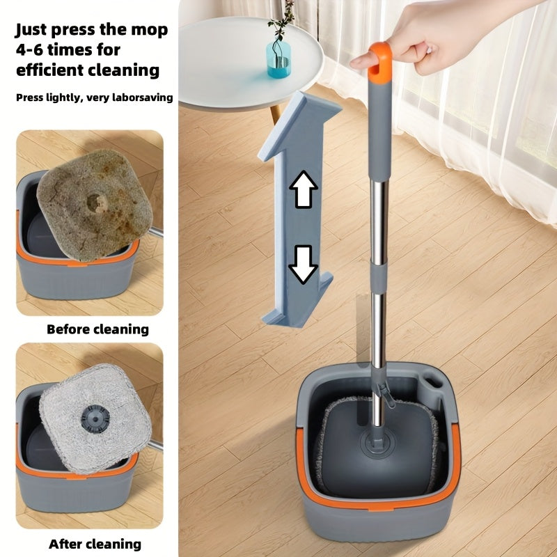 Hands-Free Mop and Bucket Kit with Reusable Pads for Hardwood and Tile Floors