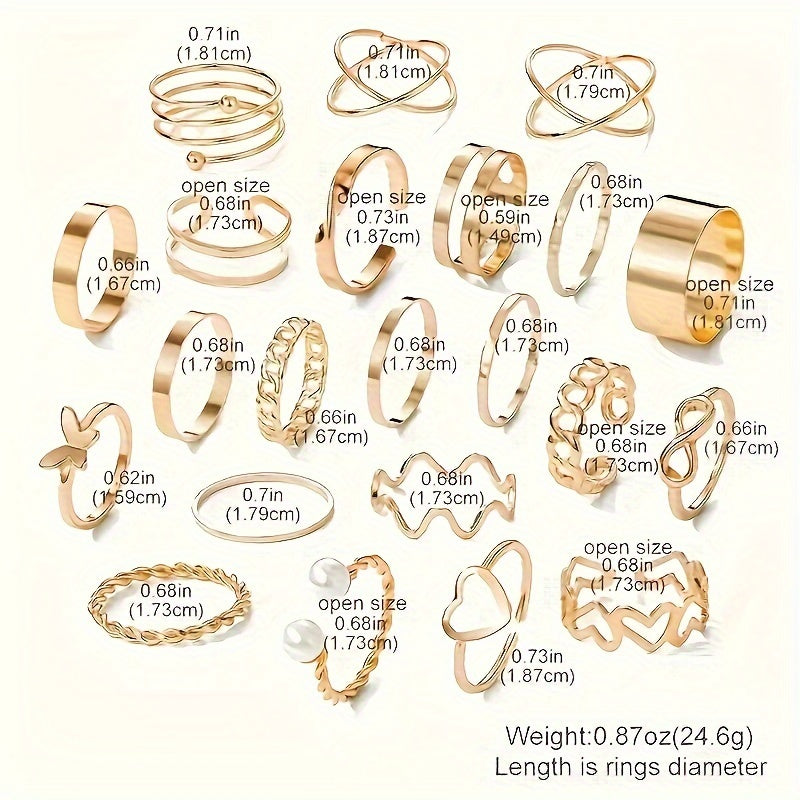 Women's Stackable Open Rings Set 22 Pieces Elegant Simple Jewelry for Daily and Party Wear